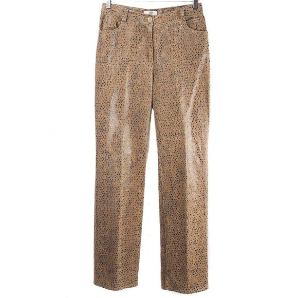 PAULA BORGES Brown & Tan Reptile Embossed Straight Leg High Waist Pants Size 8 - Picture 1 of 4
